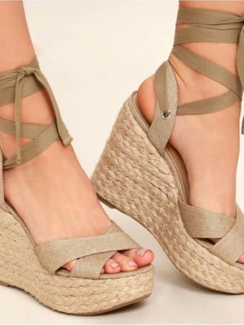 Lulu's Natural Woven Espadrille Wrap Wedge Sandals